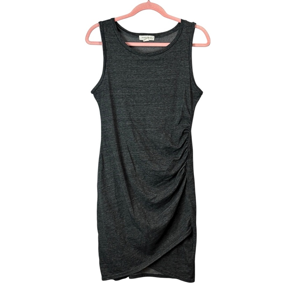 Treasure & Bond ruched black gray spacedye faux wrap tank dress size medium